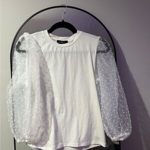 Elegant White Top with Sheer Sleeves